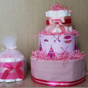 Diaper cake camping pink
